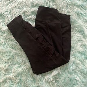 Black midi leggings with Mesh Design